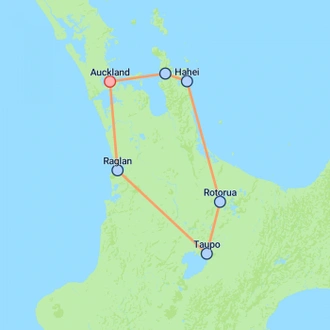 tourhub | On The Go Tours | Budget North Island Adventure - 7 days | Tour Map