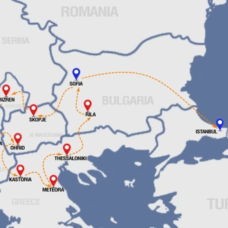 tourhub | Ajdinis Travel | Sofia to Istanbul Grand Journey - 1 FLIGHT INCLUDED | Tour Map