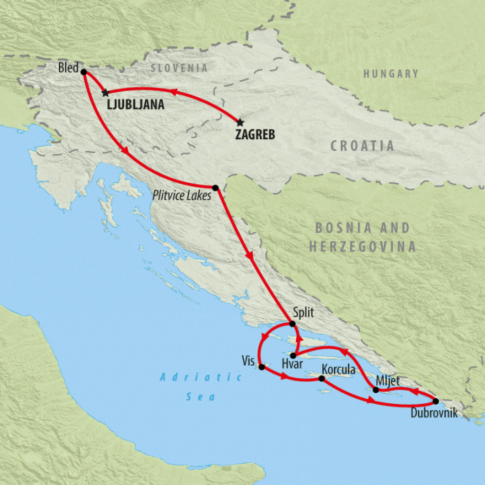 tourhub | On The Go Tours | Highlights of Croatia & Slovenia  - 11 days | Tour Map