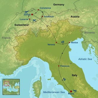 tourhub | Indus Travels | Essential Italy and Switzerland | Tour Map