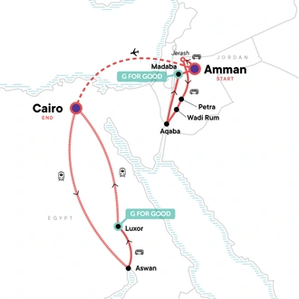 tourhub | G Adventures | Jordan and Egypt: Ancient Ruins, Desert Dunes & Iconic Wonders | Tour Map