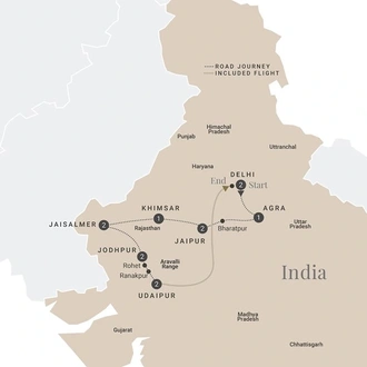 tourhub | Luxury Gold | Imperial Rajasthan - end Delhi | Tour Map