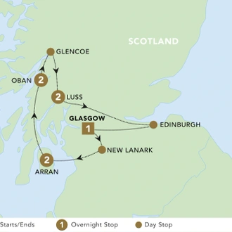 tourhub | Back-Roads Touring | Scotland: Lochs and Landscapes 2025 | Tour Map