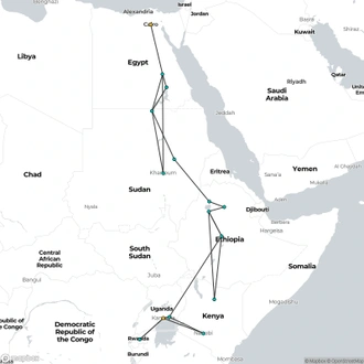 tourhub | Oasis Overland | Nairobi To Cairo (62 Days) Nile Trans | Tour Map