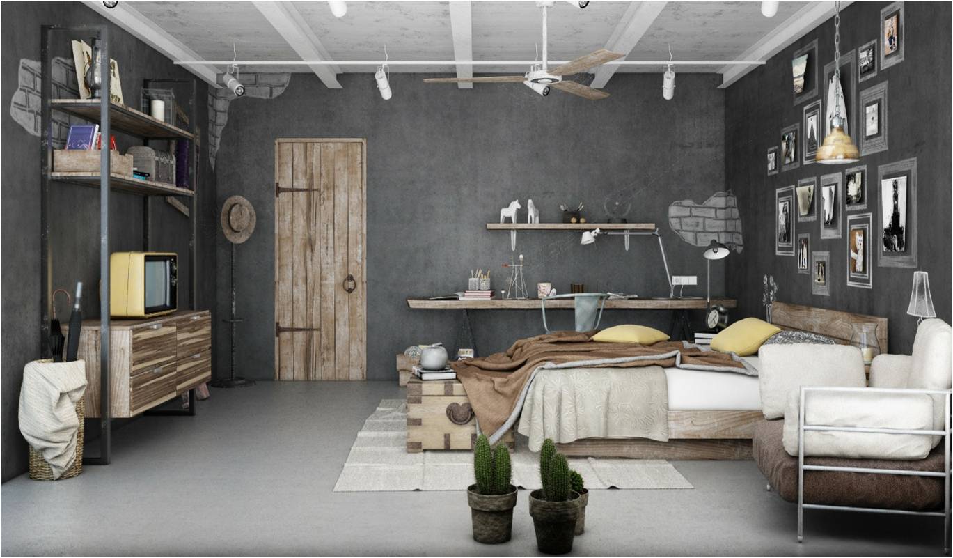 desain kamar apartemen industrial