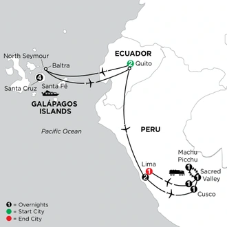 tourhub | Globus | Independent Galapagos at the Finch Bay Resort & Peru | Tour Map