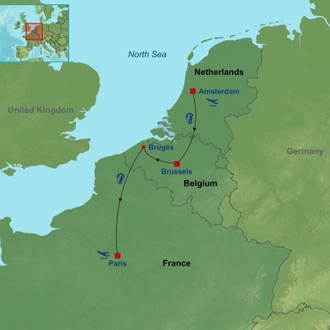 tourhub | Indus Travels | Amazing Amsterdam, Brussels and Paris | Tour Map
