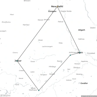 tourhub | Jee Tours | 8 - Day Golden Triangle Tour With Ranthambore Tiger Safari From Delhi. | Tour Map