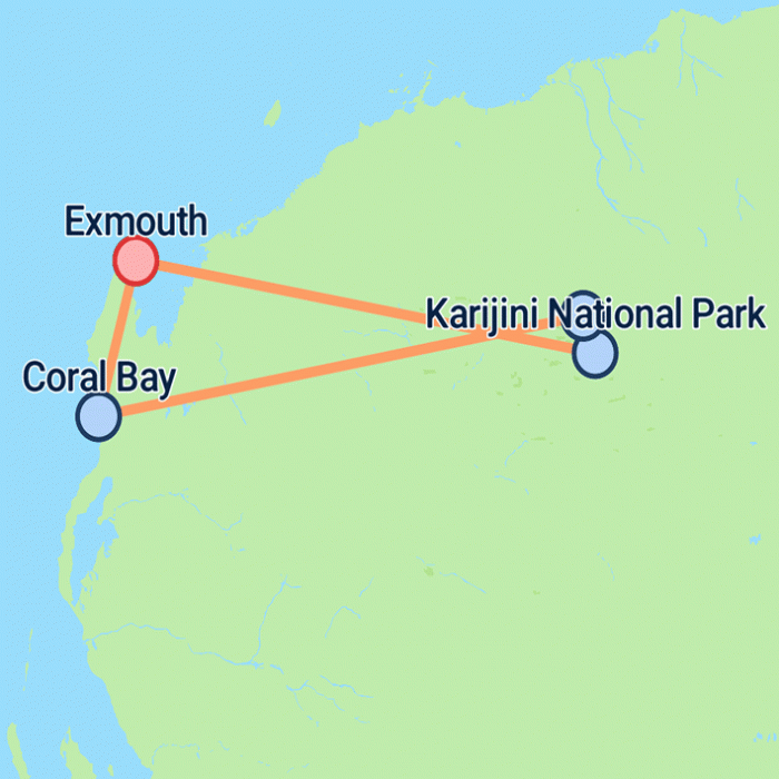 tourhub | On The Go Tours | Exmouth, Karijini National Park & Ningaloo - 6 days | Tour Map