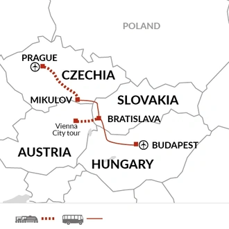 tourhub | Explore! | Budapest to Prague Adventure | Tour Map