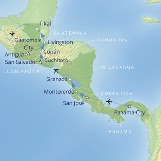 tourhub | Cox & Kings | Splendours of Central America | Tour Map