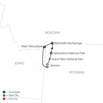 tourhub | Globus | Yellowstone Winter Wonderland | Tour Map