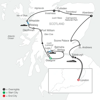 tourhub | Globus | Bonnie Scotland with London | Tour Map