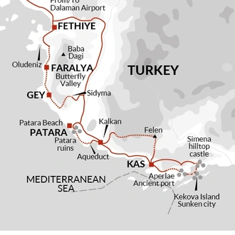 tourhub | Explore! | Hiking Turkey's Lycian Way | Tour Map