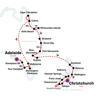 tourhub | G Adventures | Best of Down Under: Australia & New Zealand | Tour Map