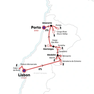 tourhub | G Adventures | Portugal: Coastal Walks, Vineyards & Villages of the Douro Valley | Tour Map