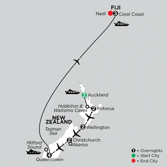 tourhub | Globus | Independent Naturally New Zealand with Fiji | Tour Map