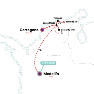 tourhub | G Adventures | Caribbean Adventure: the Lost City trek & Medellín | Tour Map
