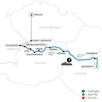 tourhub | Avalon Waterways | Active & Discovery on the Danube with 1 Night in Budapest & 2 Nights in Prague (Westbound) (Tranquility II) | Tour Map
