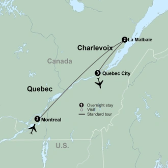 tourhub | Collette | Charms of Québec A Journey through Montreal, Charlevoix & Quebec City | Tour Map