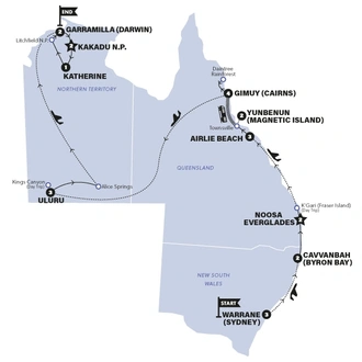 tourhub | Contiki | Ultimate Australia with Kakadu Dreaming | 2024 - 2025 | Tour Map
