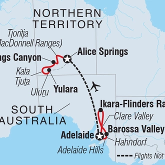 tourhub | Intrepid Travel | Best of South Australia & Red Centre | Tour Map