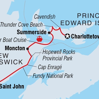 tourhub | Intrepid Travel | The Maritimes:  Prince Edward Island to New Brunswick | Tour Map