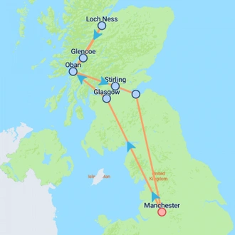 tourhub | On The Go Tours | Manchester to the Scottish Highlands - 4 days | Tour Map