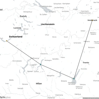 tourhub | Euroventure Travel | Alps and Lakes Premium Group Tour | 1 Week | Tour Map