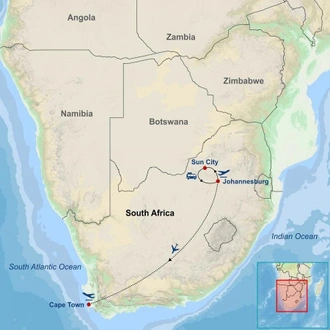 tourhub | Indus Travels | Sun City and Cape Town | Tour Map