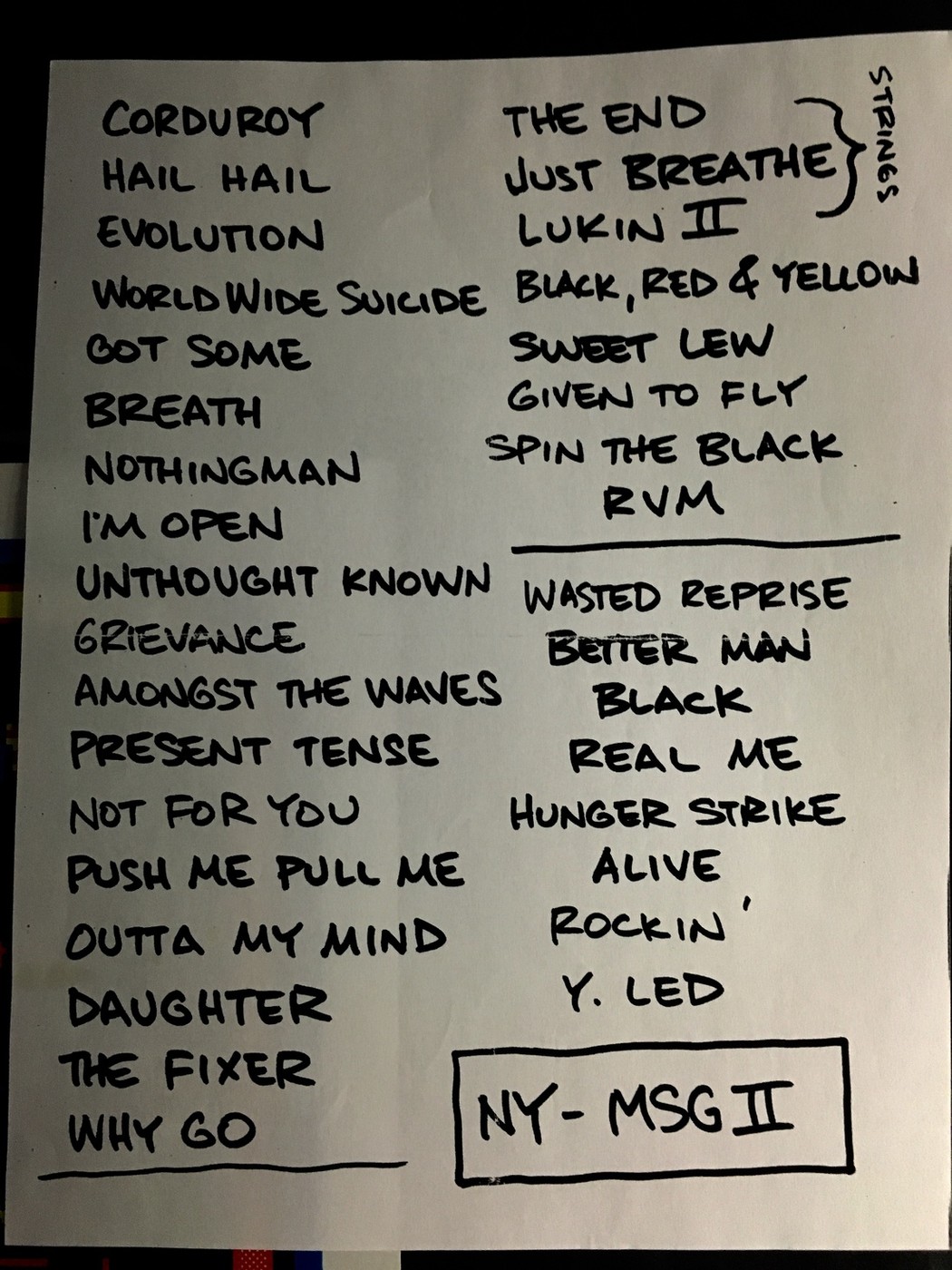 Pearl Jam Setlist Madison Square Garden 5 21 2010 Collectionzz