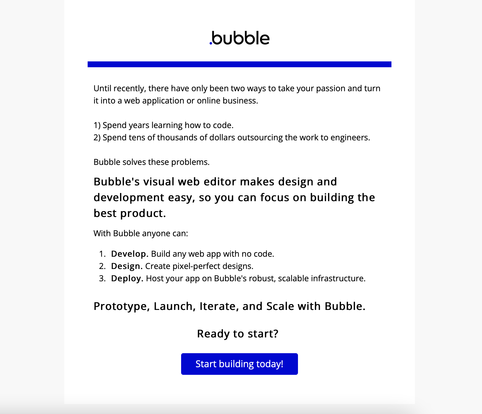 Bubble email onboarding