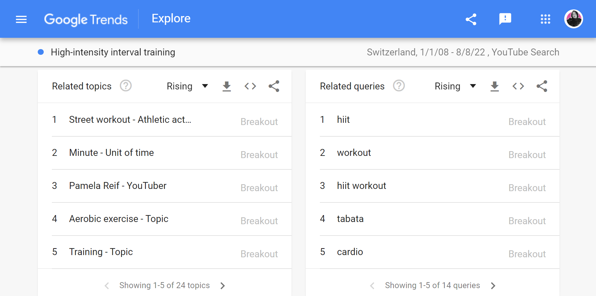 A Screenshot Of Hiit Related Topics And Queries