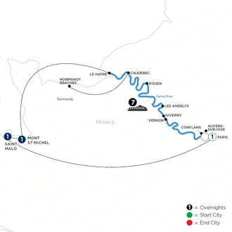 tourhub | Avalon Waterways | Active & Discovery on the Seine with 2 Nights in Saint-Malo and excursion to Mont St. Michel (Southbound) (Tapestry II) | Tour Map