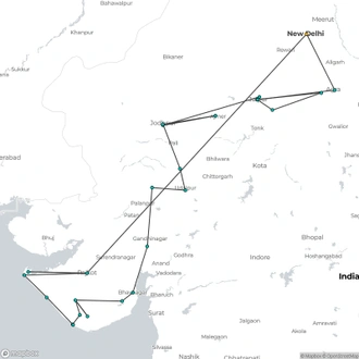 tourhub | Agora Voyages | Rajputana Royalty & Spiritual Bliss: Gujarat, Rajasthan, and Sasangir Expedition | Tour Map