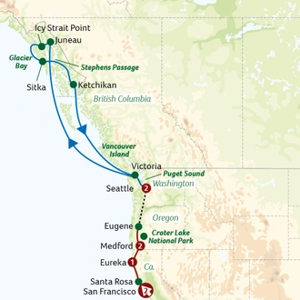tourhub | Titan Travel | San Francisco to Seattle with an Alaskan Voyage | Tour Map