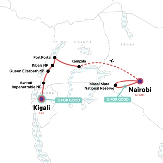 tourhub | G Adventures | Masai Mara & Gorilla Adventure | Tour Map