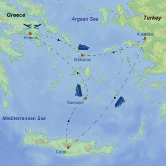 tourhub | Indus Travels | Athens and 04 Nights Greek Islands Cruise | Tour Map