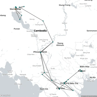 tourhub | Today Voyages | Cycling from the Mekong Delta to Angkor Wat | Tour Map