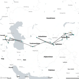 tourhub | Oasis Overland | Bishkek To Tbilisi (69 Days) Kyrgyzstan To Caucasus (Cabt59) | Tour Map