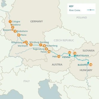 tourhub | Riviera Travel | Cruise the heart of Europe - MS Oscar Wilde | Tour Map