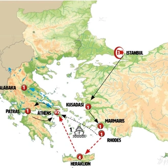 tourhub | Europamundo | Greco-Turkish Passion, Rhodes and Peloponnese End Athens | Tour Map