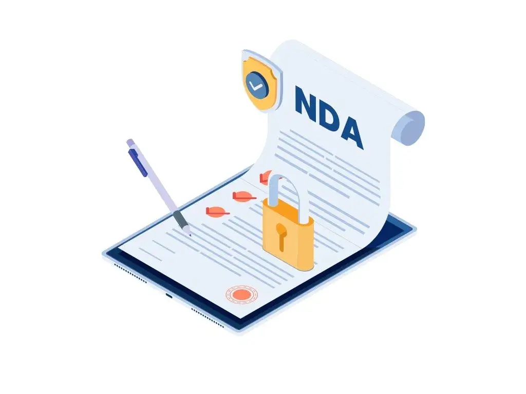 cartoon Legal Template of a NDA with pen hovering it