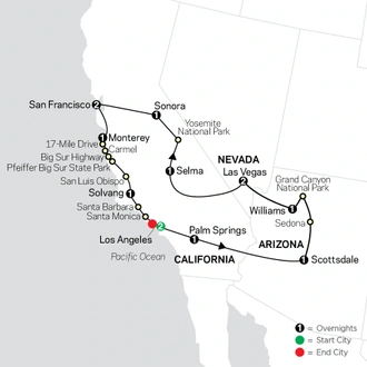 tourhub | Cosmos | Golden West Adventure | Tour Map