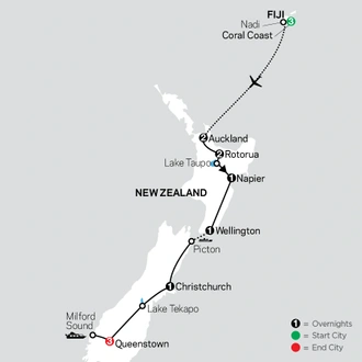 tourhub | Cosmos | Highlights of New Zealand with Fiji | Tour Map