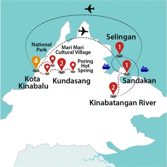 tourhub | Travel Talk Tours | Incredible Borneo, Malaysia | Tour Map