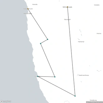 tourhub | Chameleon Safaris Namibia | 7 Day Southern Namibia & Sossusvlei Camping Safari | Tour Map