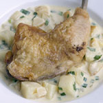 slow-roasted leg of chicken with parsley root