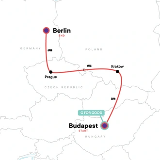 tourhub | G Adventures | Budapest to Berlin: Graffiti Walls & Market Halls | Tour Map