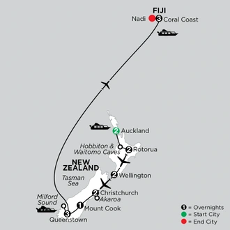 tourhub | Globus | Independent Naturally New Zealand with Fiji | Tour Map